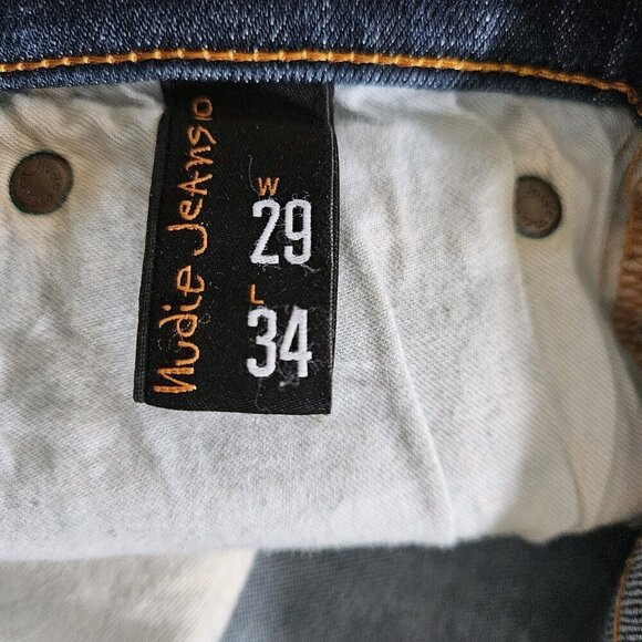 Nudie Jeans Mens 29x34 Blue Dark Straigh Leg Stretch Italy Organic Cotton Preppy - Picture 10 of 16